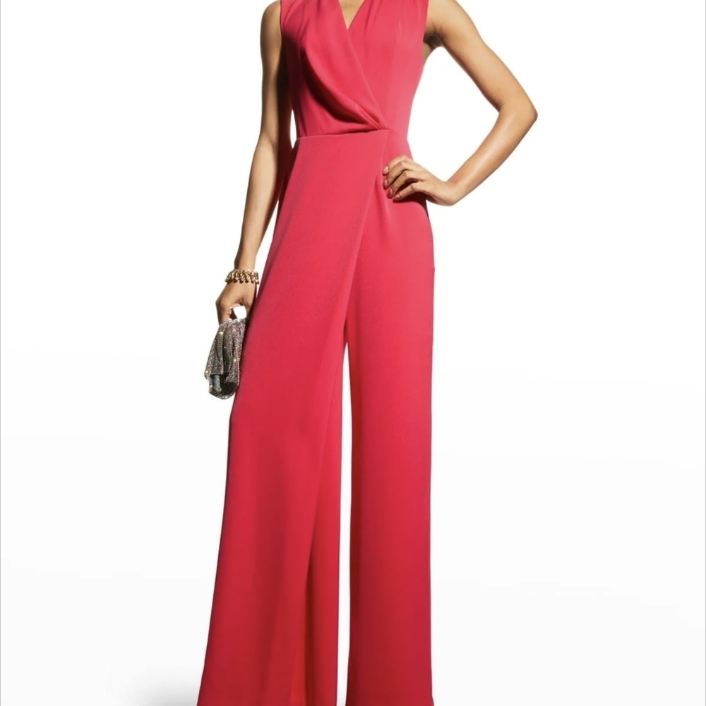 Black Halo Women's Silvana Sleeveless Jumpsuit Size 0 V-Cut Bright Pink Formal